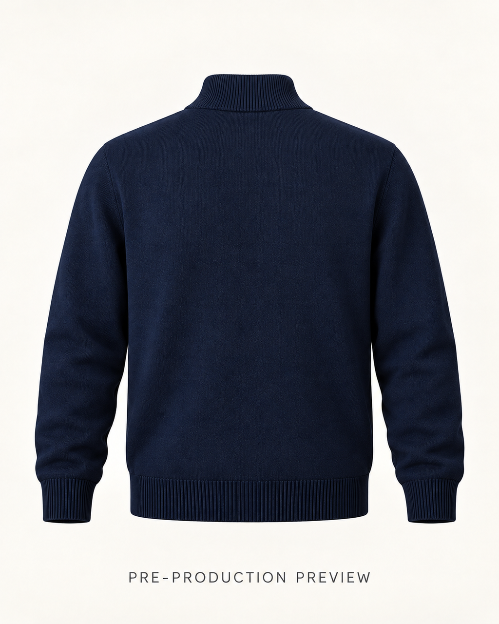 Generated pre-production back preview of Navy quarter-zip jumper.