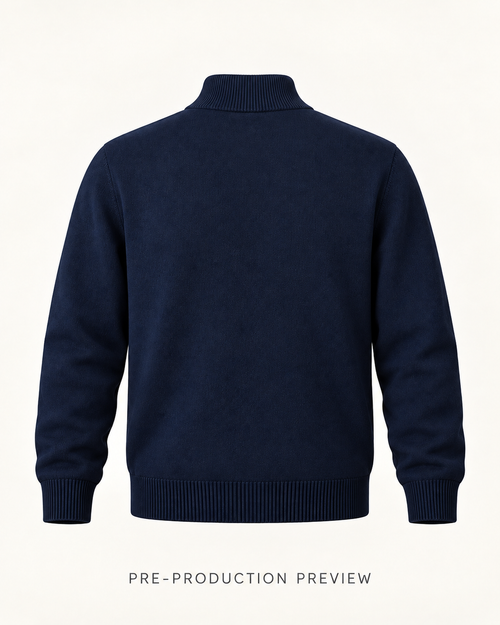 Generated pre-production back preview of Navy quarter-zip jumper.