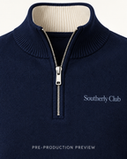 Generated pre-production artwork detail preview of Navy quarter-zip jumper.