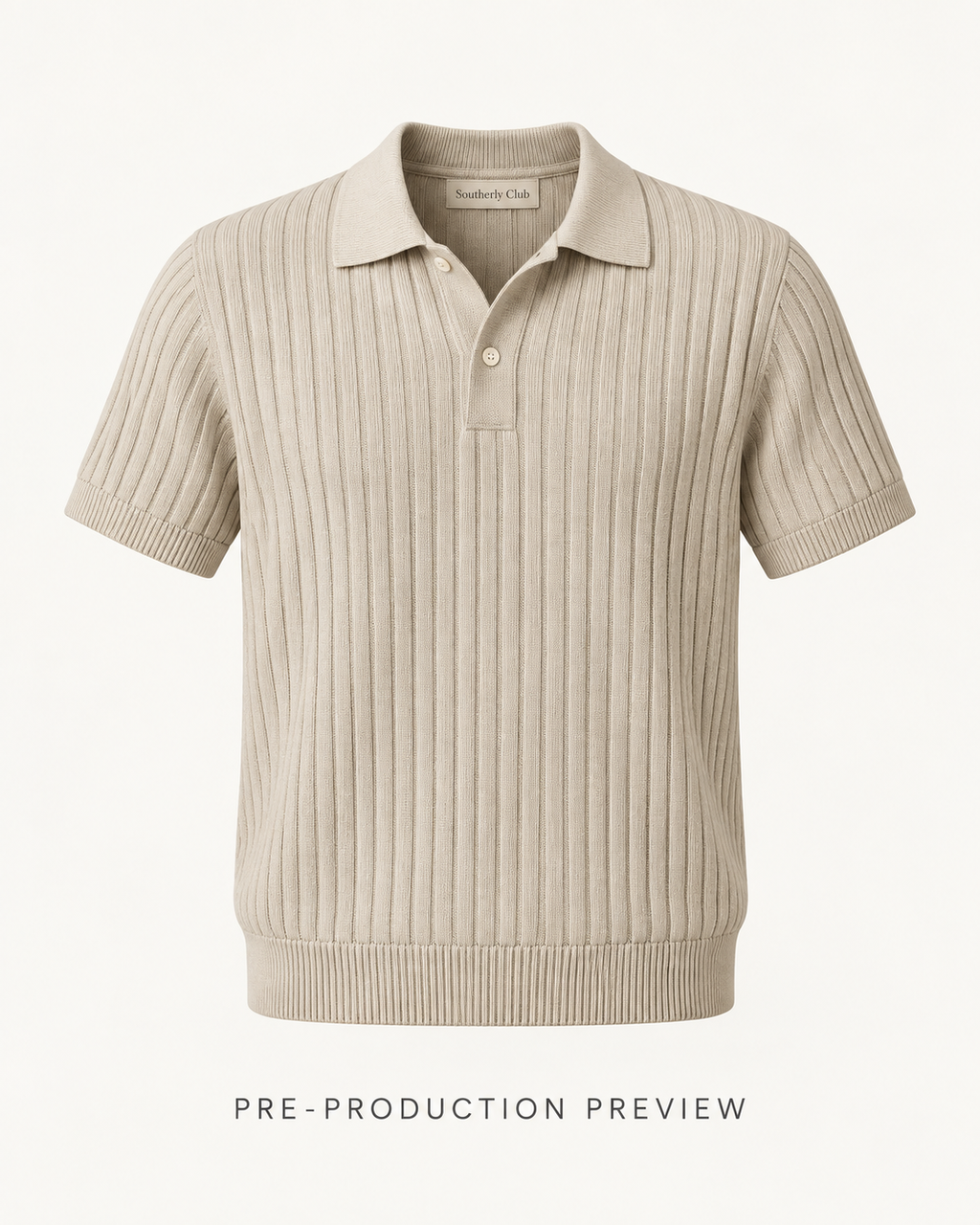 Generated pre-production front preview of Stone rib knit polo.