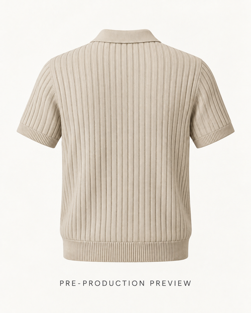 Generated pre-production back preview of Stone rib knit polo.