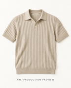 Generated pre-production flat lay preview of Stone rib knit polo.