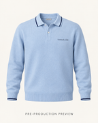 Generated pre-production front preview of Blue long-sleeve polo.