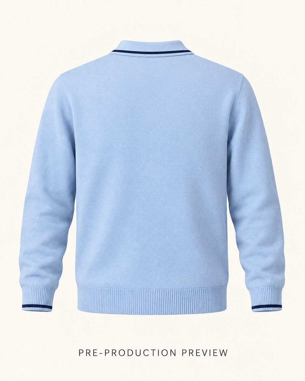 Generated pre-production back preview of Blue long-sleeve polo.