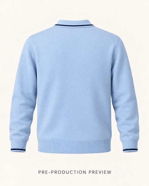 Generated pre-production back preview of Blue long-sleeve polo.