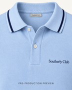Generated pre-production artwork detail preview of Blue long-sleeve polo.
