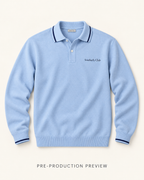 Generated pre-production flat lay preview of Blue long-sleeve polo.