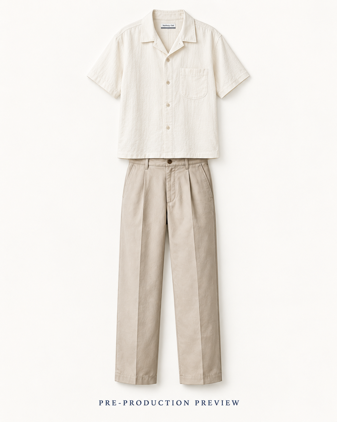 Generated pre-production front preview of Stone pleat trousers.