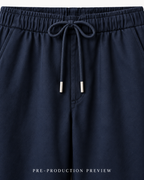 Generated pre-production artwork detail preview of Navy drawcord trousers.