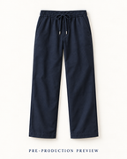 Generated pre-production flat lay preview of Navy drawcord trousers.