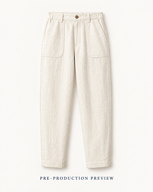 Generated pre-production front preview of Chalk patch-pocket trousers.