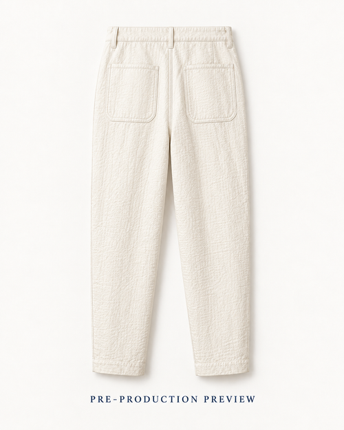 Generated pre-production back preview of Chalk patch-pocket trousers.