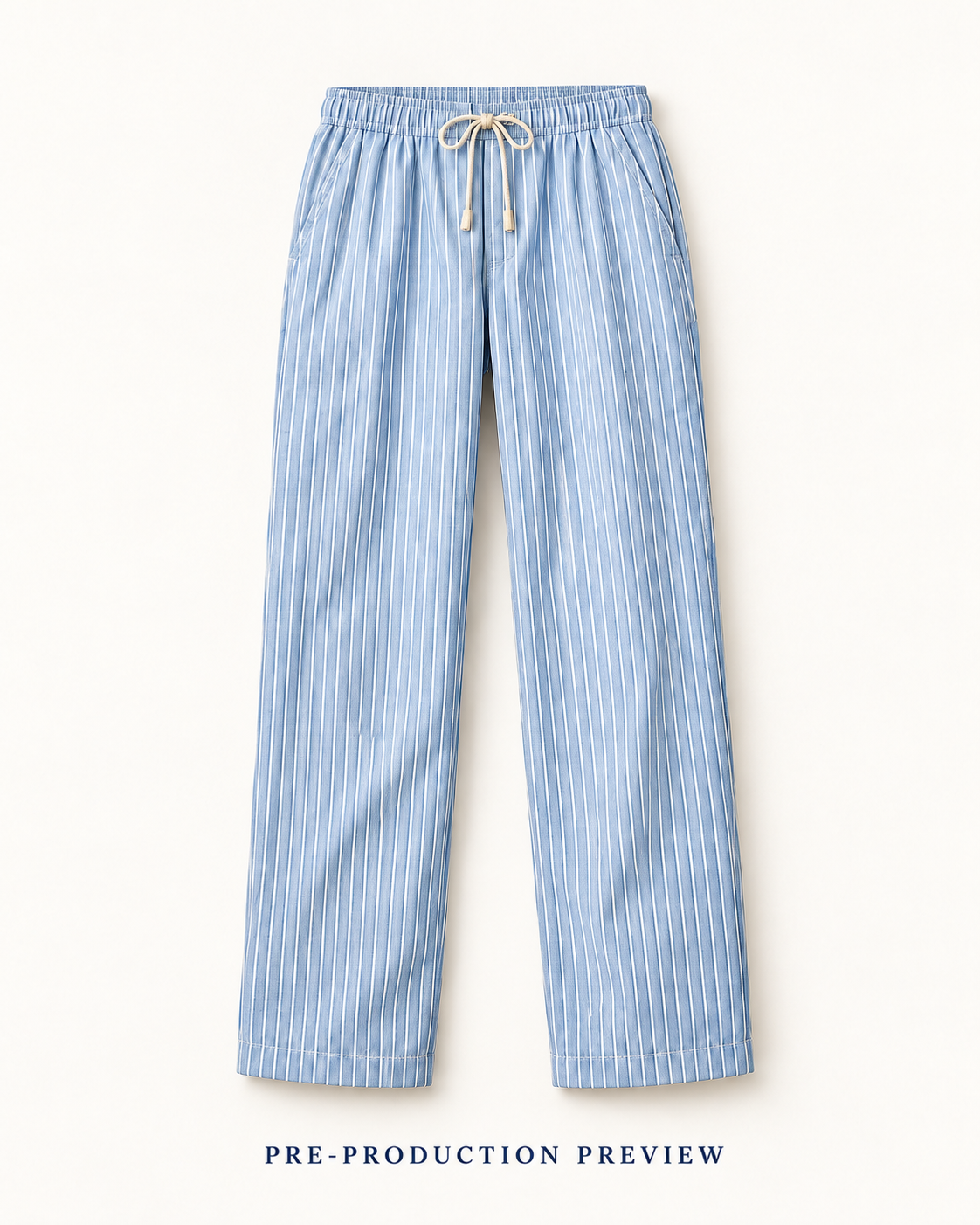 Generated pre-production flat lay preview of Blue stripe trousers.