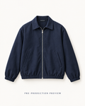 Generated pre-production front preview of Navy zip blouson.