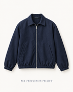Generated pre-production front preview of Navy zip blouson.