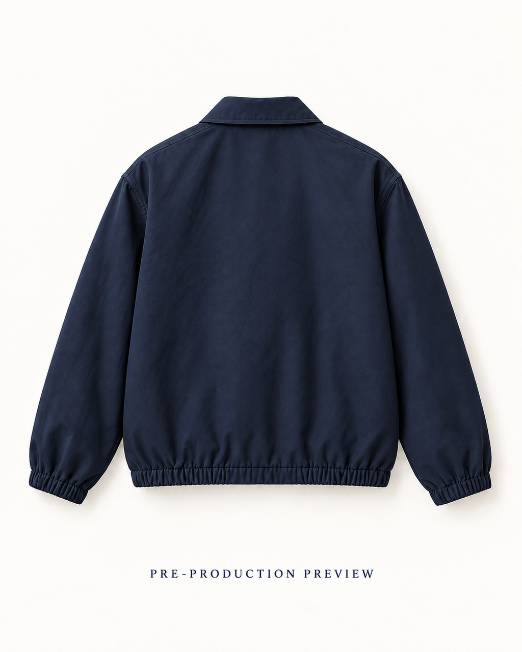 Generated pre-production back preview of Navy zip blouson.