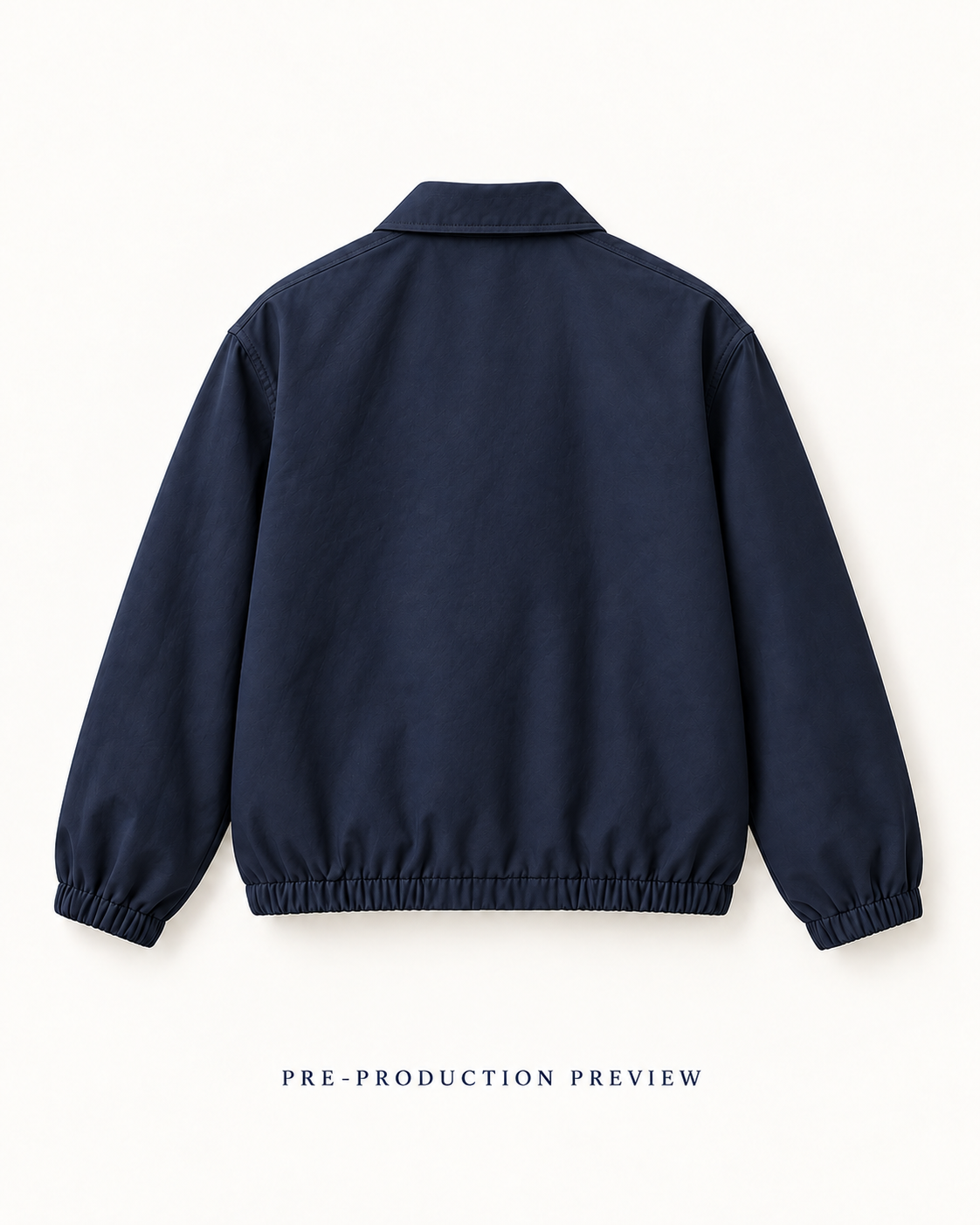 Generated pre-production back preview of Navy zip blouson.