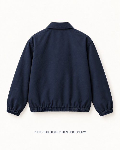 Generated pre-production back preview of Navy zip blouson.