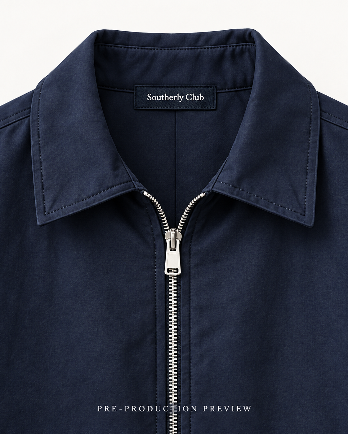 Generated pre-production artwork detail preview of Navy zip blouson.