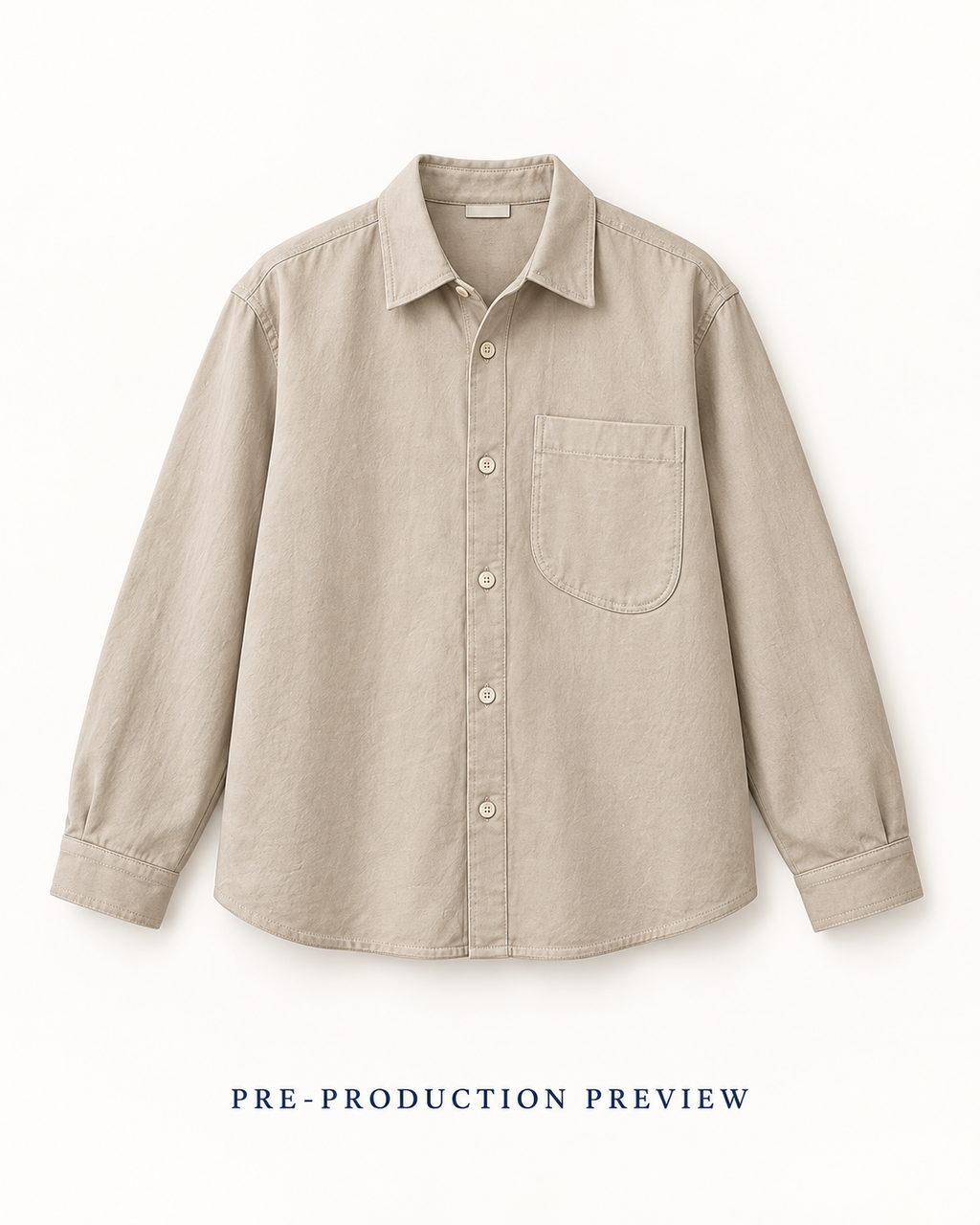 Generated pre-production front preview of Stone pocket overshirt.