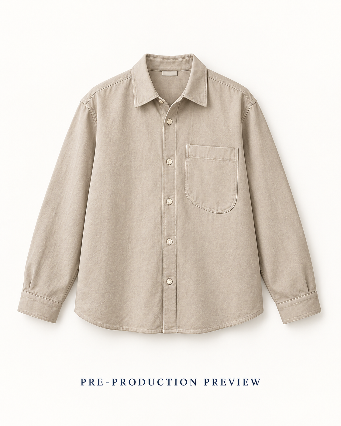 Generated pre-production front preview of Stone pocket overshirt.