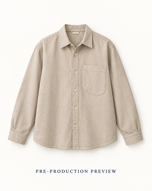 Generated pre-production front preview of Stone pocket overshirt.