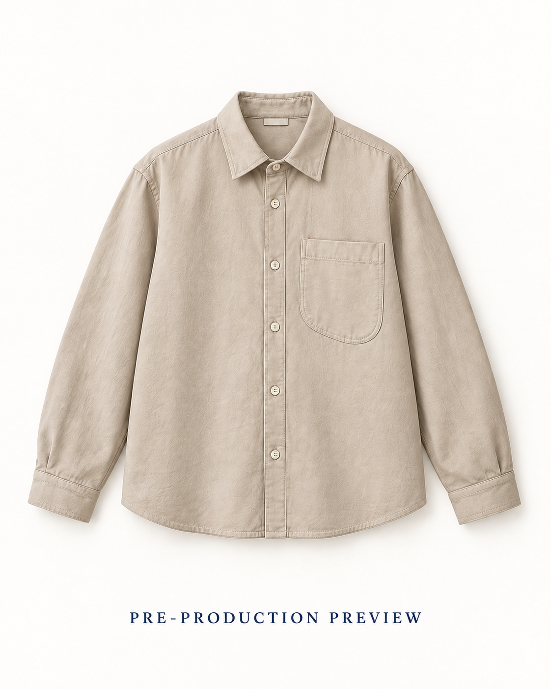 Generated pre-production flat lay preview of Stone pocket overshirt.