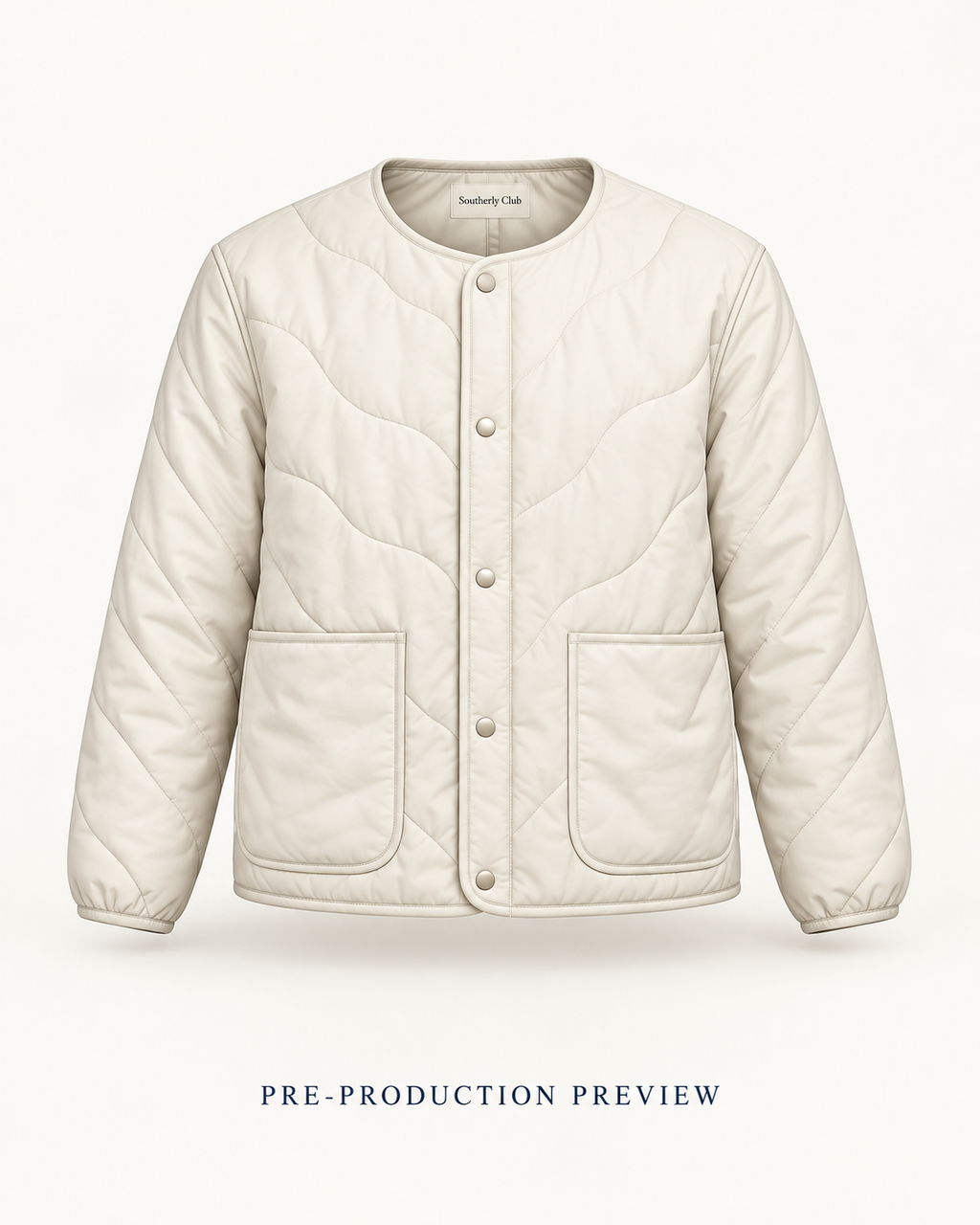 Generated pre-production front preview of Chalk quilted liner.