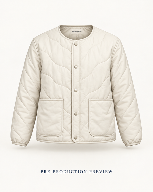 Generated pre-production front preview of Chalk quilted liner.