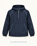 Generated pre-production front preview of Navy hooded wind layer.