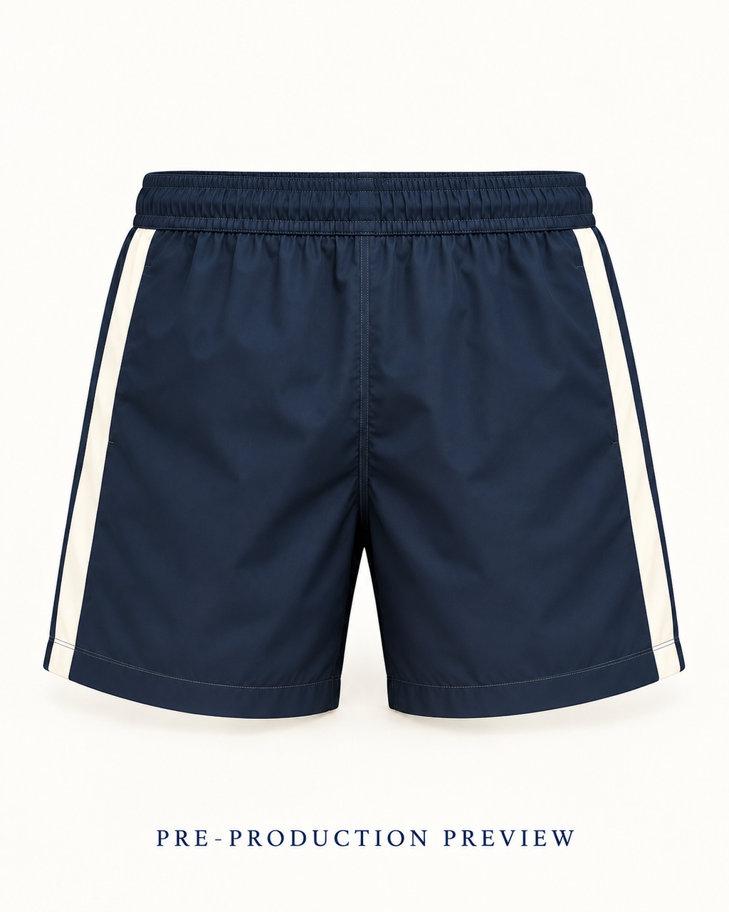 Generated pre-production back preview of Navy panel swim shorts.