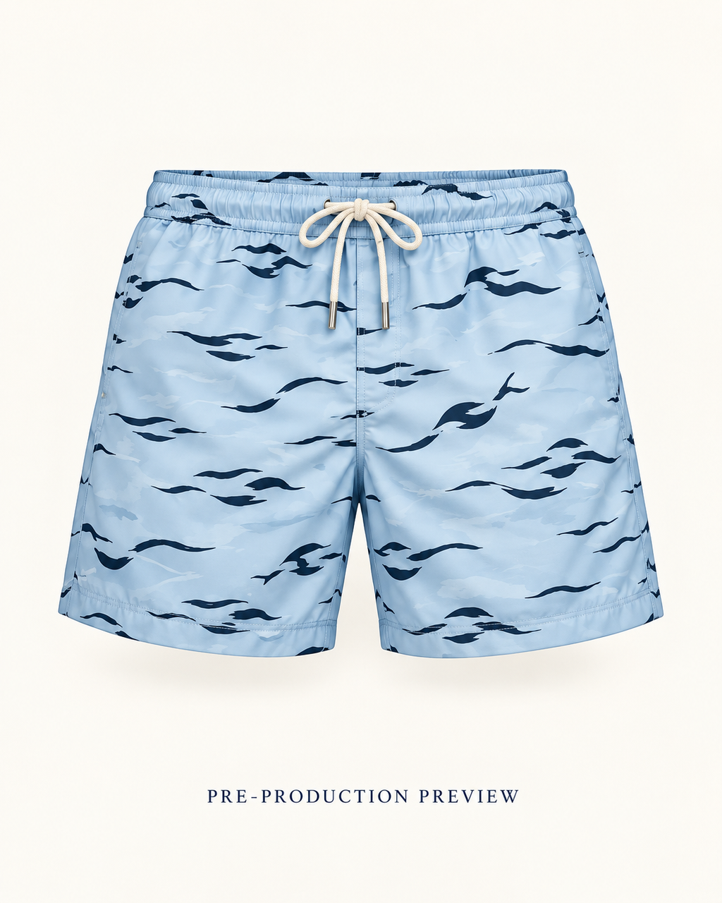 Generated pre-production front preview of Blue ripple swim shorts.