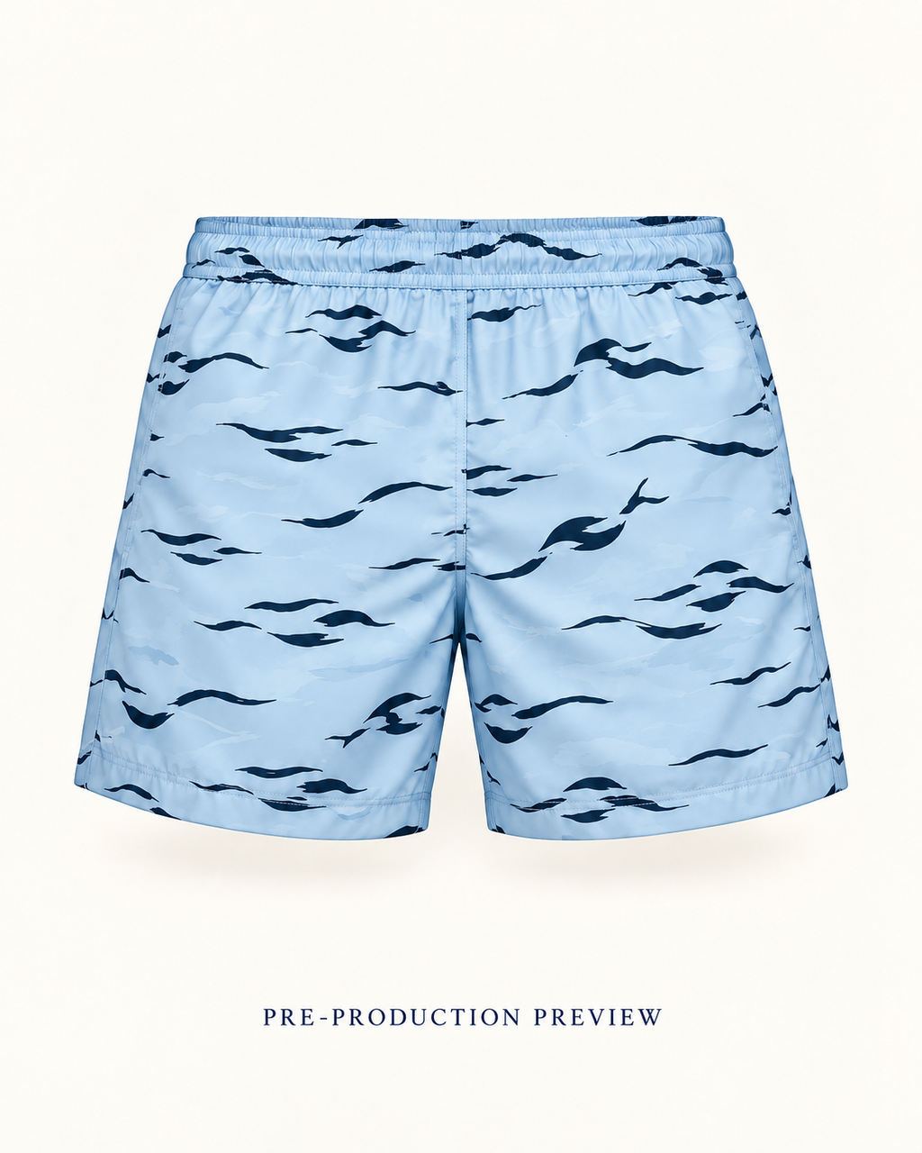 Generated pre-production back preview of Blue ripple swim shorts.