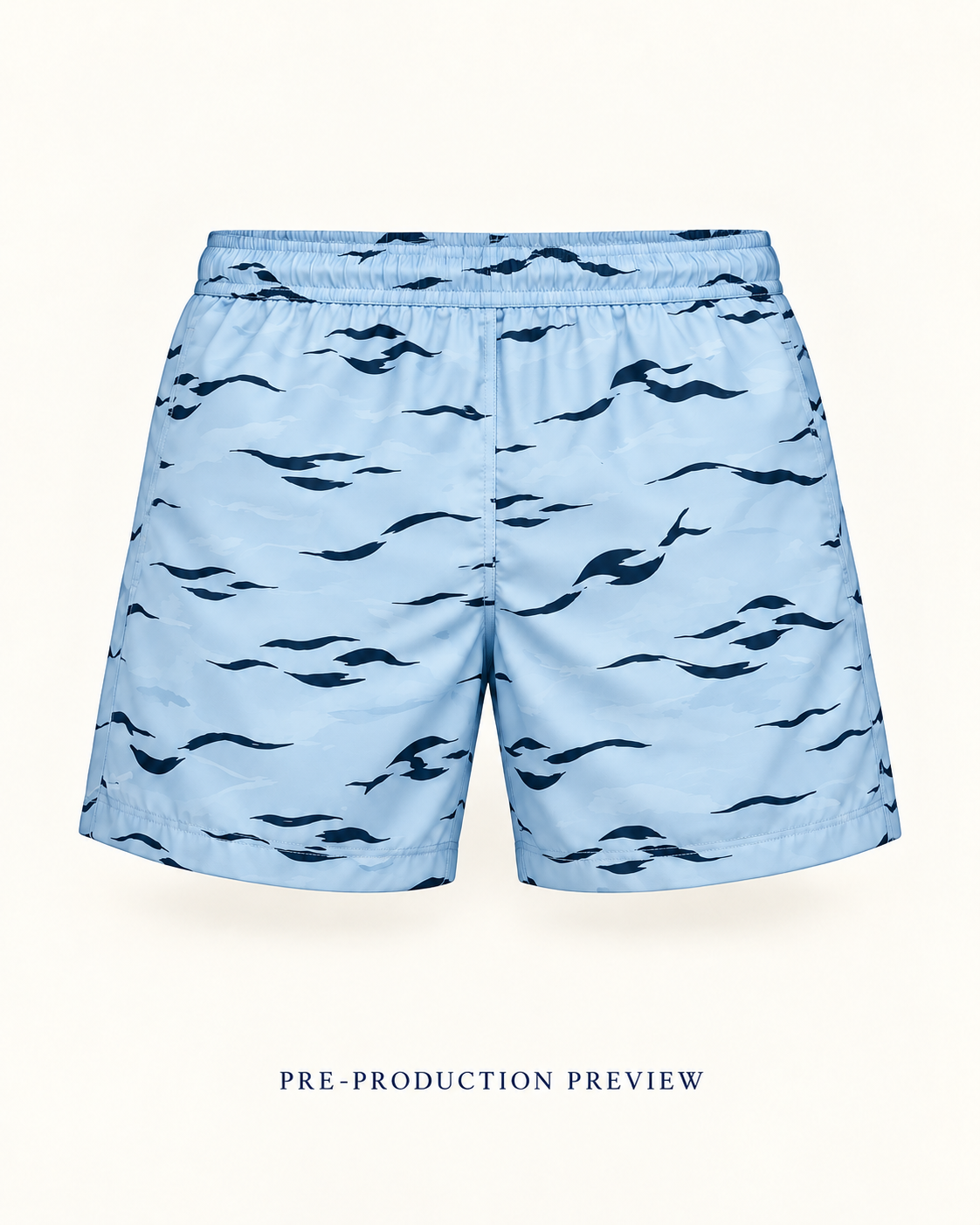 Generated pre-production back preview of Blue ripple swim shorts.