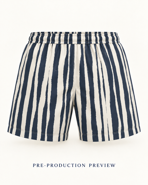 Generated pre-production back preview of Broken stripe swim shorts.