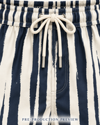 Generated pre-production artwork detail preview of Broken stripe swim shorts.