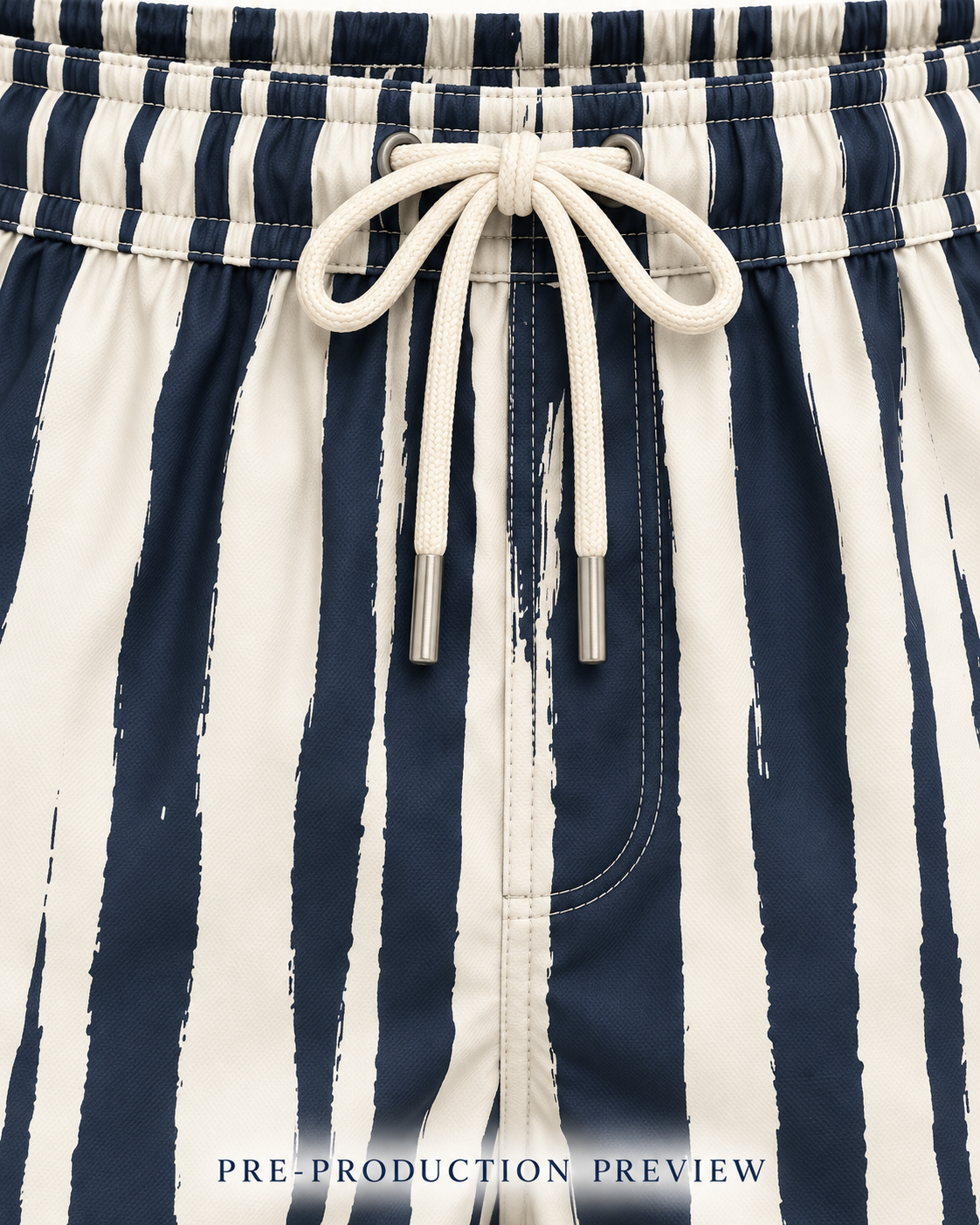 Generated pre-production artwork detail preview of Broken stripe swim shorts.