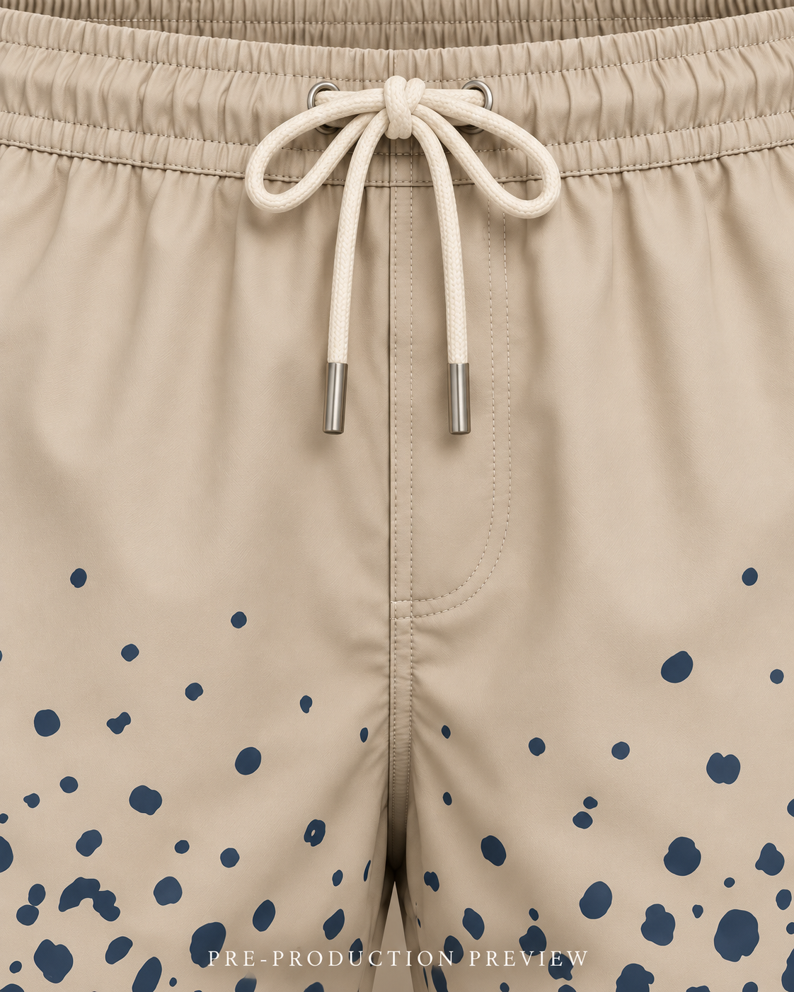 Generated pre-production artwork detail preview of Stone pebble swim shorts.