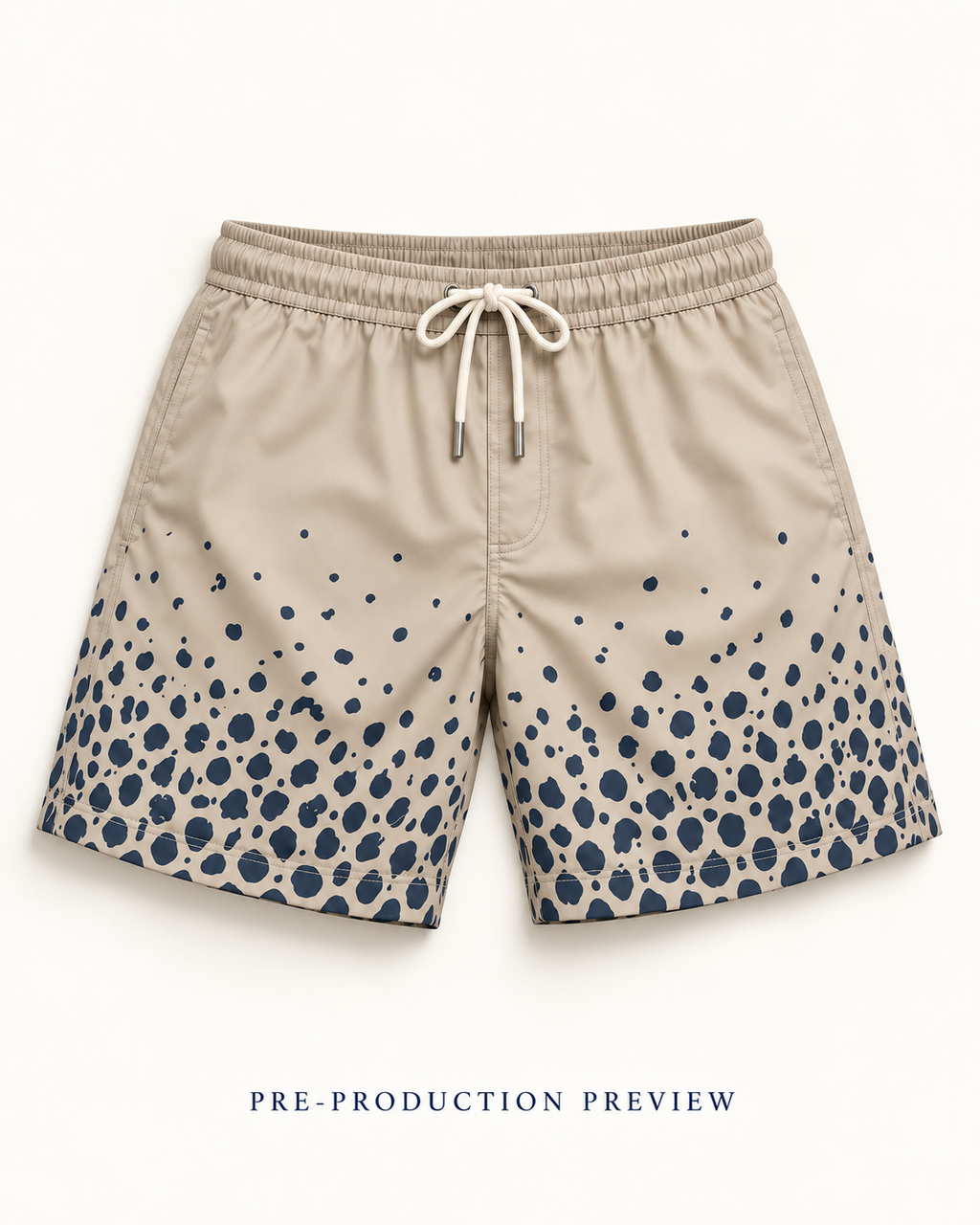 Generated pre-production flat lay preview of Stone pebble swim shorts.