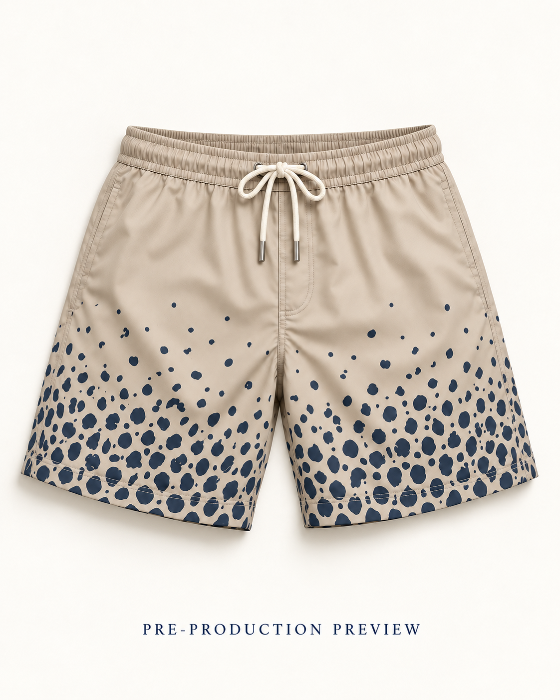 Generated pre-production flat lay preview of Stone pebble swim shorts.