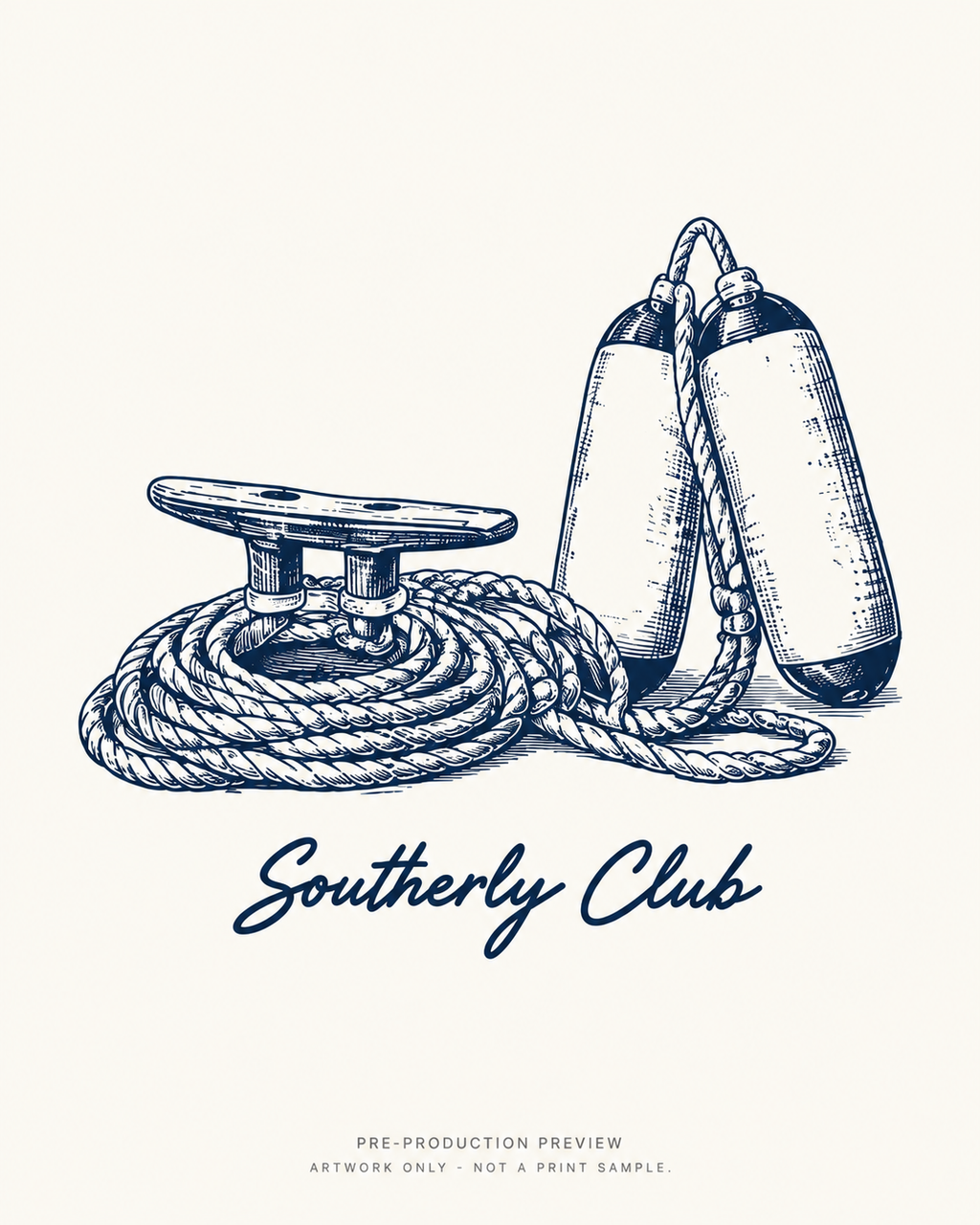 Generated pre-production artwork detail preview of Mooring Study Graphic Tee 001.