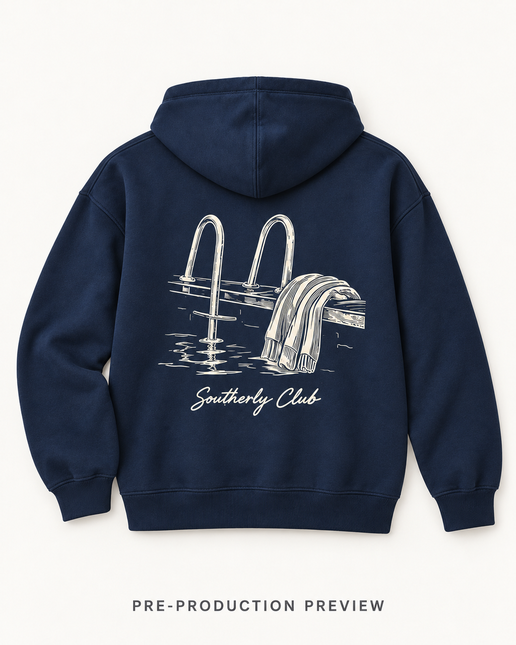 Generated pre-production flat lay preview of Landing Steps Graphic Hoodie 002.