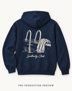 Generated pre-production flat lay preview of Landing Steps Graphic Hoodie 002.