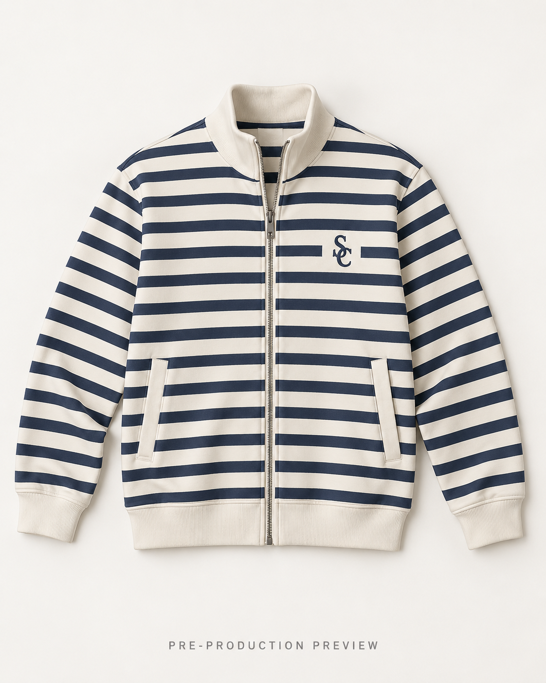 Generated pre-production flat lay preview of Southerly Striped Zip Layer 012.