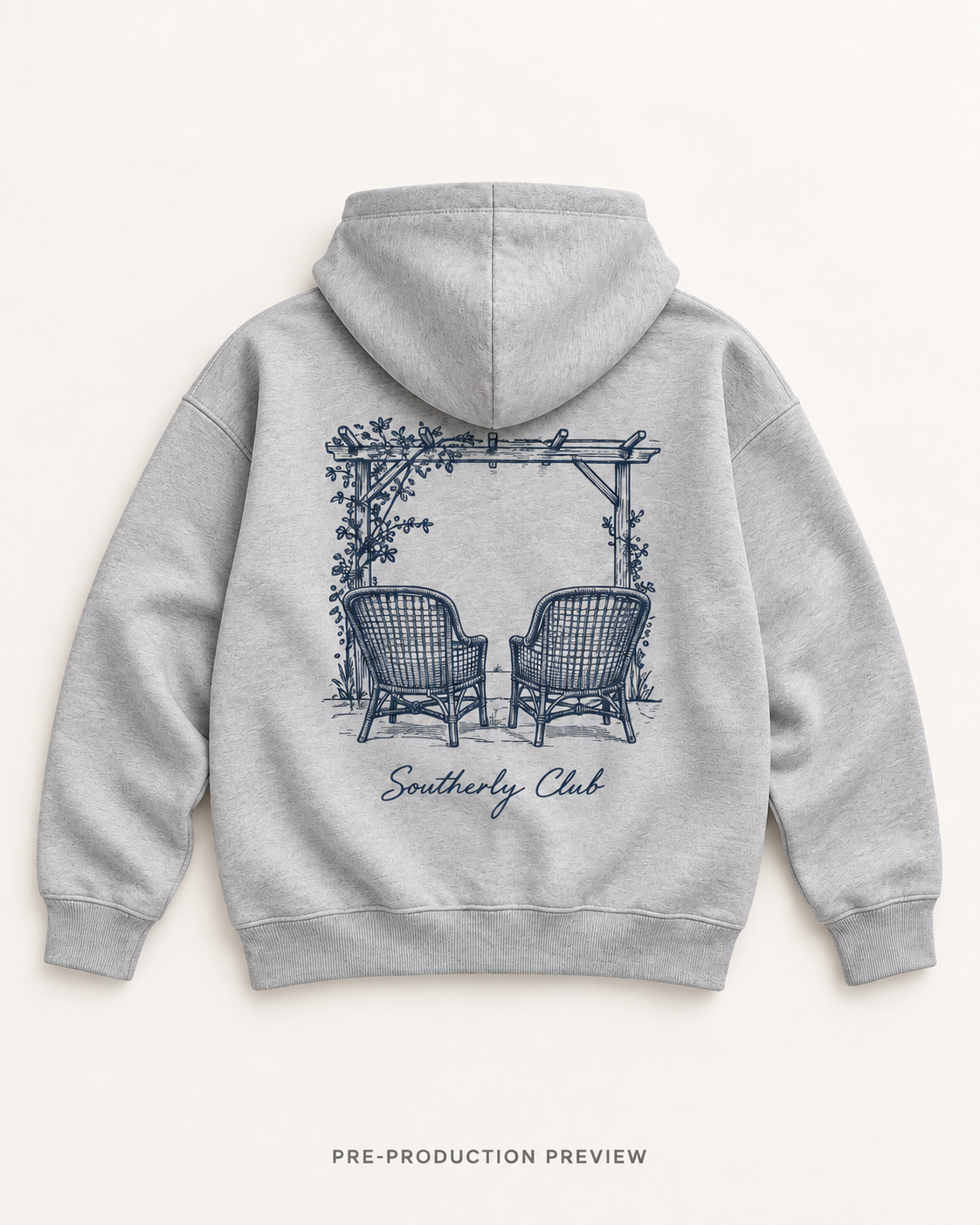 Generated pre-production flat lay preview of Veranda Chairs Graphic Hoodie 014.