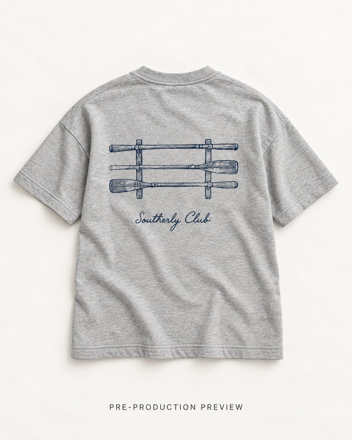 Generated pre-production flat lay preview of Oar Rack Graphic Tee 035.