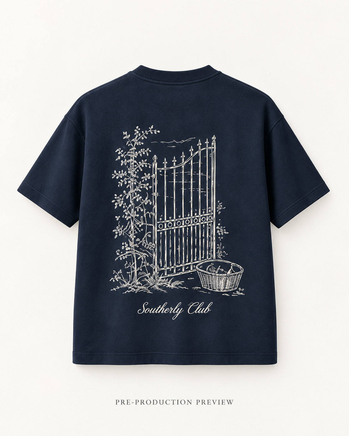 Generated pre-production back preview of Courtyard Gate Graphic Tee 061.