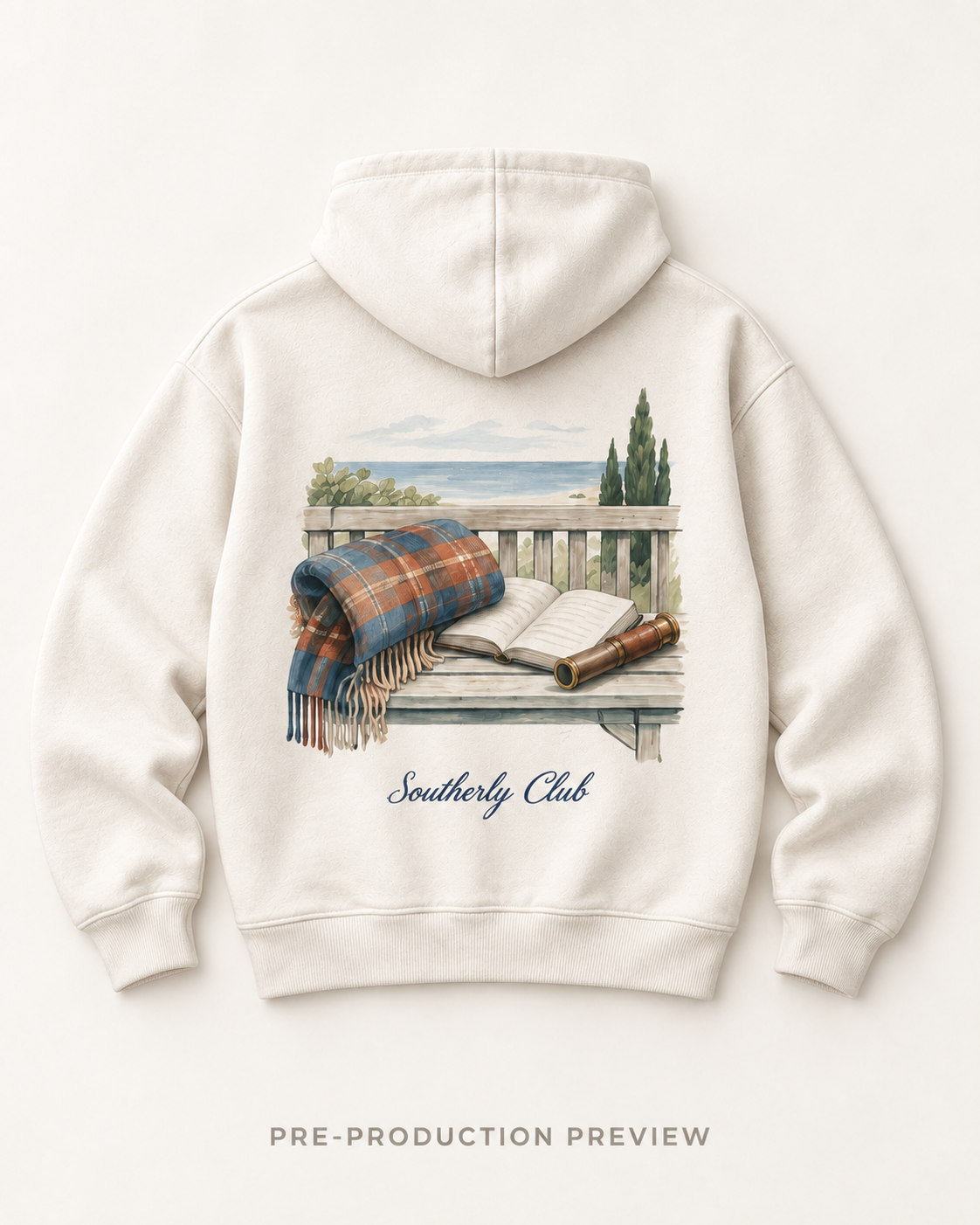 Generated pre-production flat lay preview of Mountain Reading Graphic Hoodie 068.