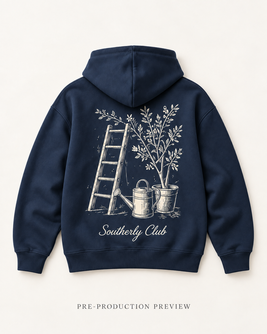 Generated pre-production flat lay preview of Garden Ladder Graphic Hoodie 074.