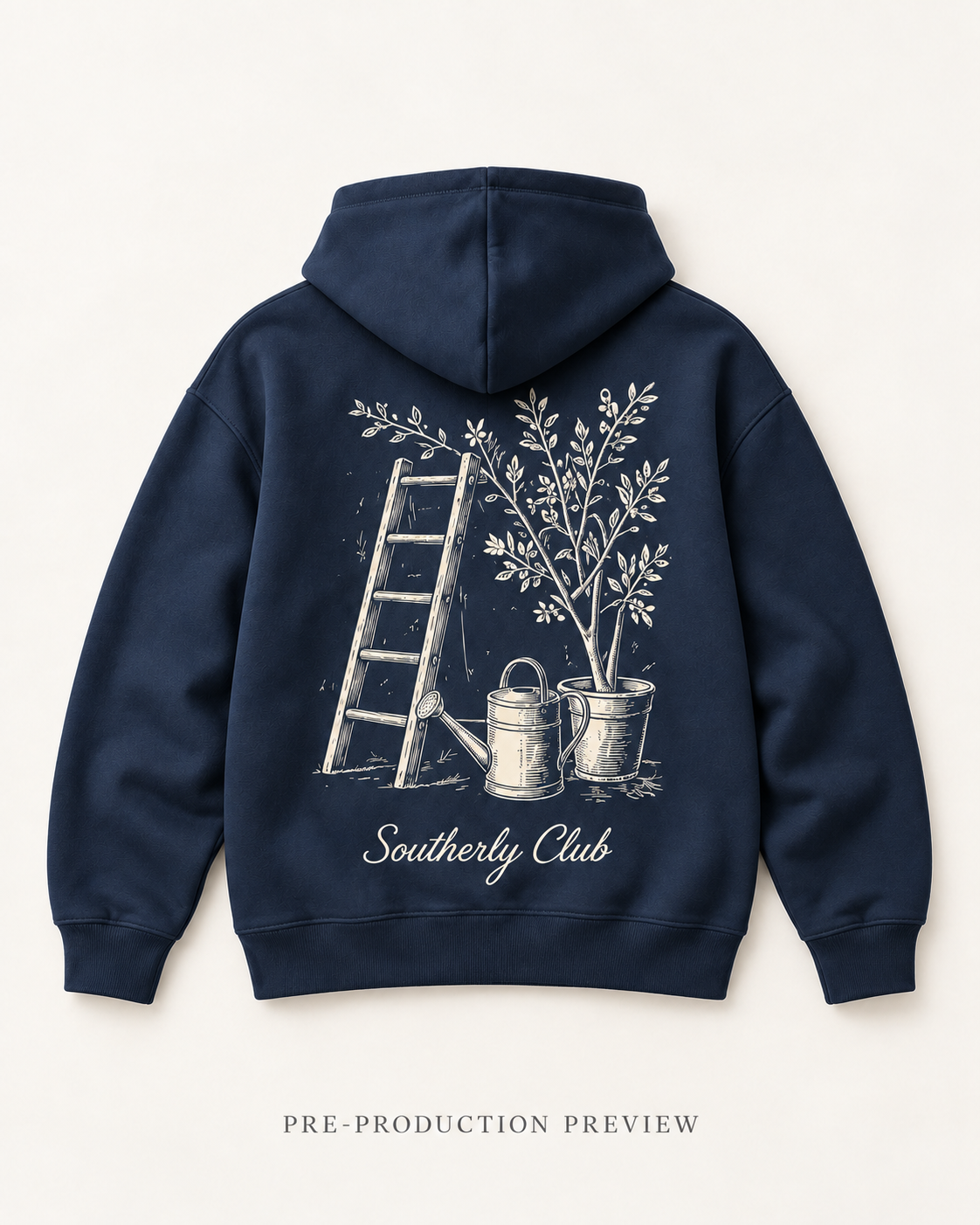 Generated pre-production flat lay preview of Garden Ladder Graphic Hoodie 074.